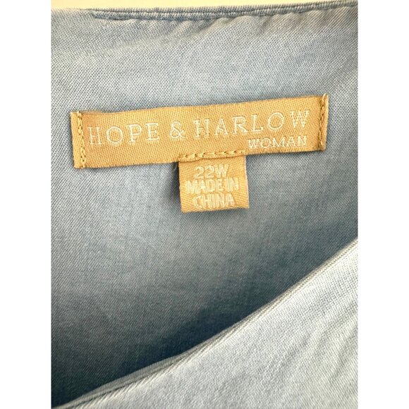 Light Blue Challis V-Neck Bell Sleeve Shift Dress Size 22W 3X Plus Size Fall - Picture 7 of 9